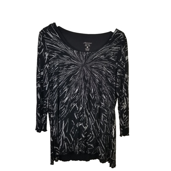 MIRACLE SUIT Swim Top Long Sleeve Black w/ Silver Layered Size L - Picture 1 of 4